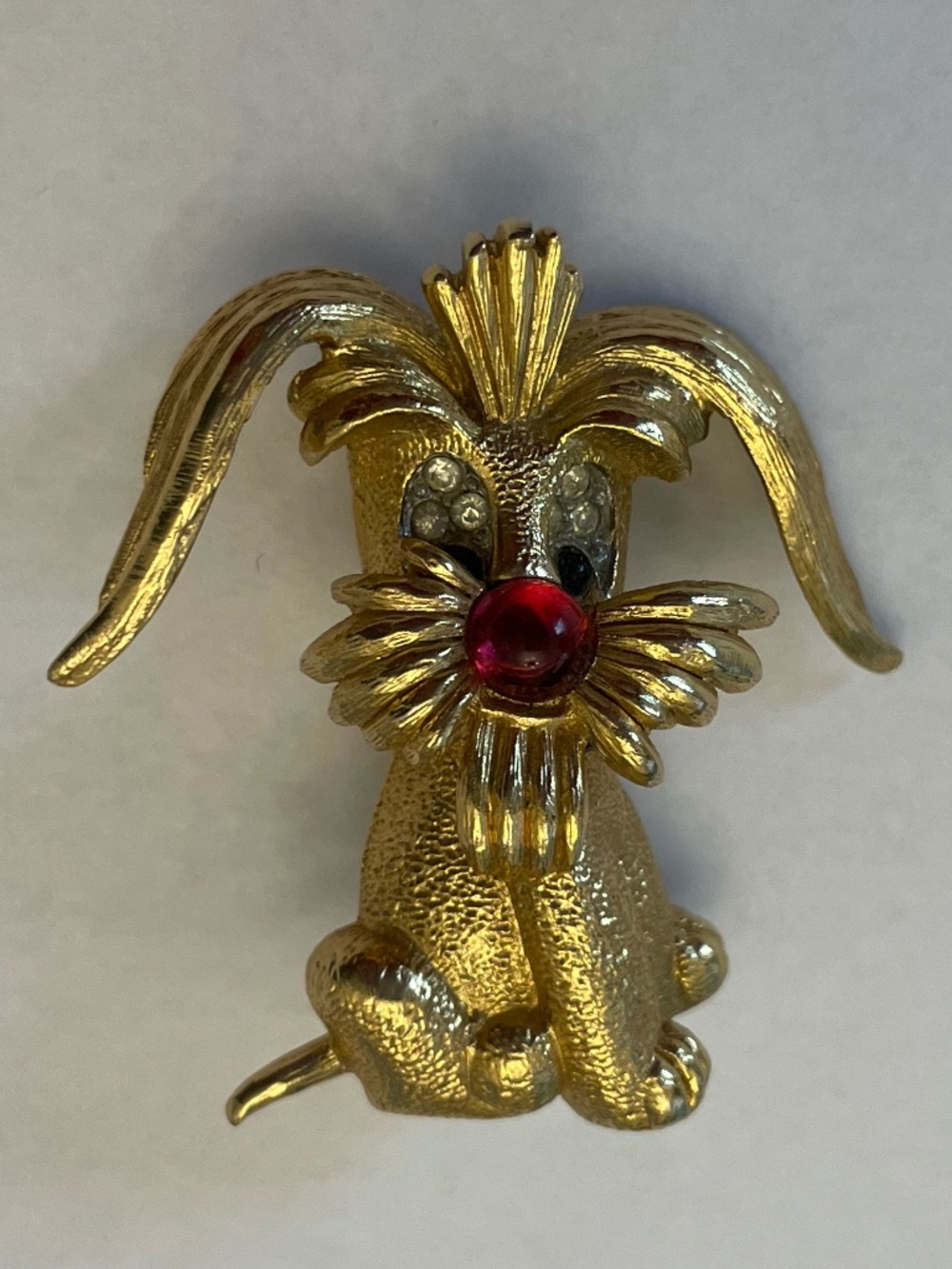Vintage Signed JOMAZ Gold Plated Figural Dog Brooch - Floppy Ear Puppy Pin